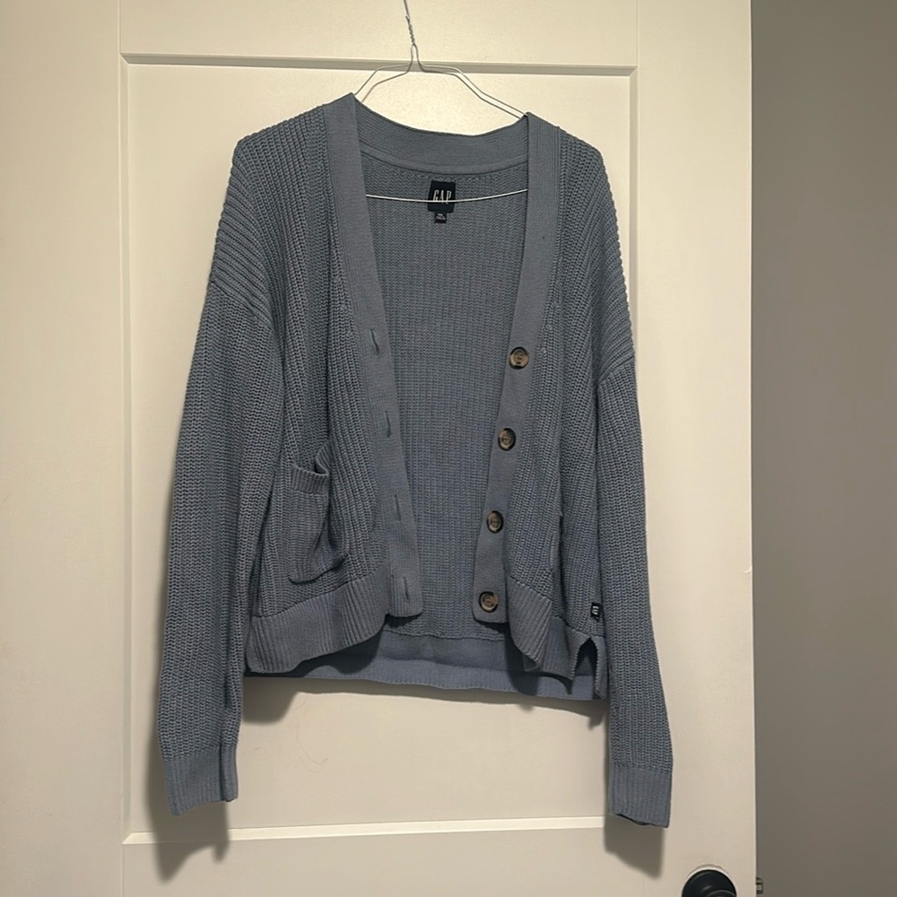 Womens Blue Gap Knitted Button Up Sweater
